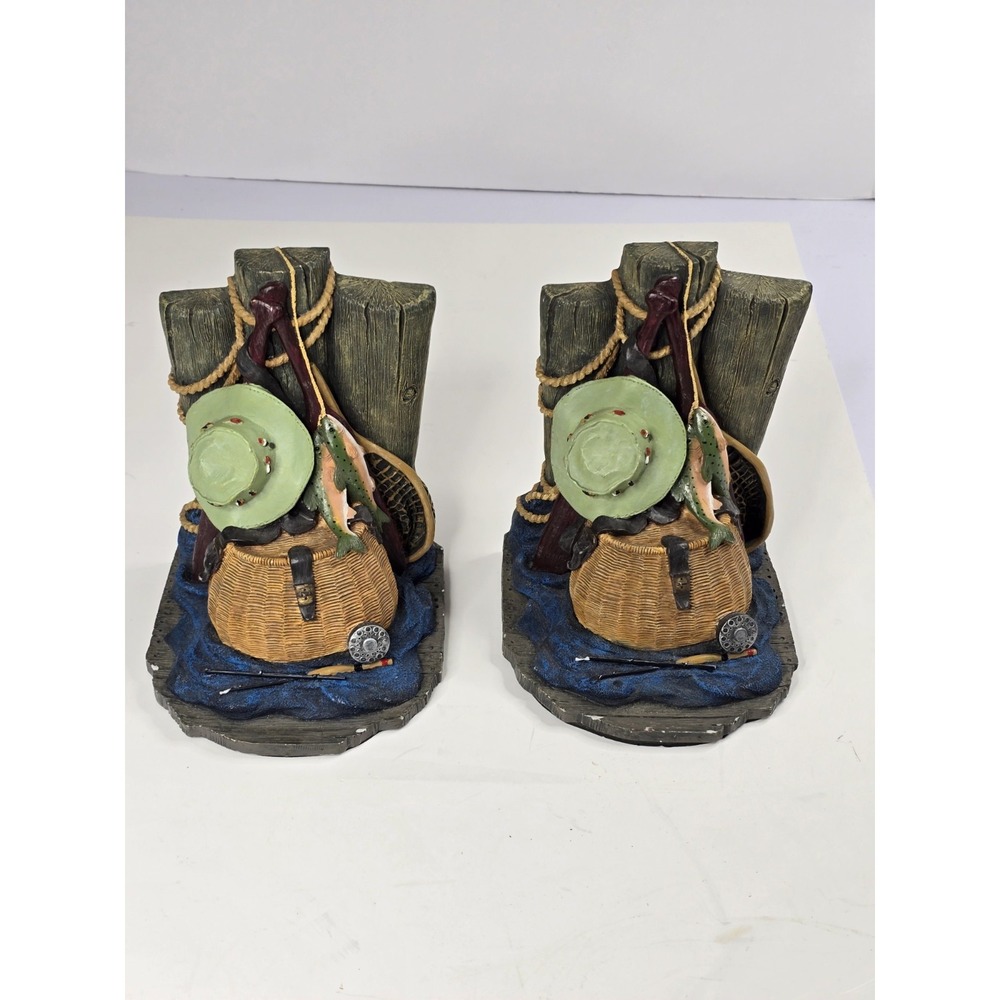 Fisherman Basket Fish‎ Net Hat Bait Tackle Fishing Pole Heavy Resin Bookends